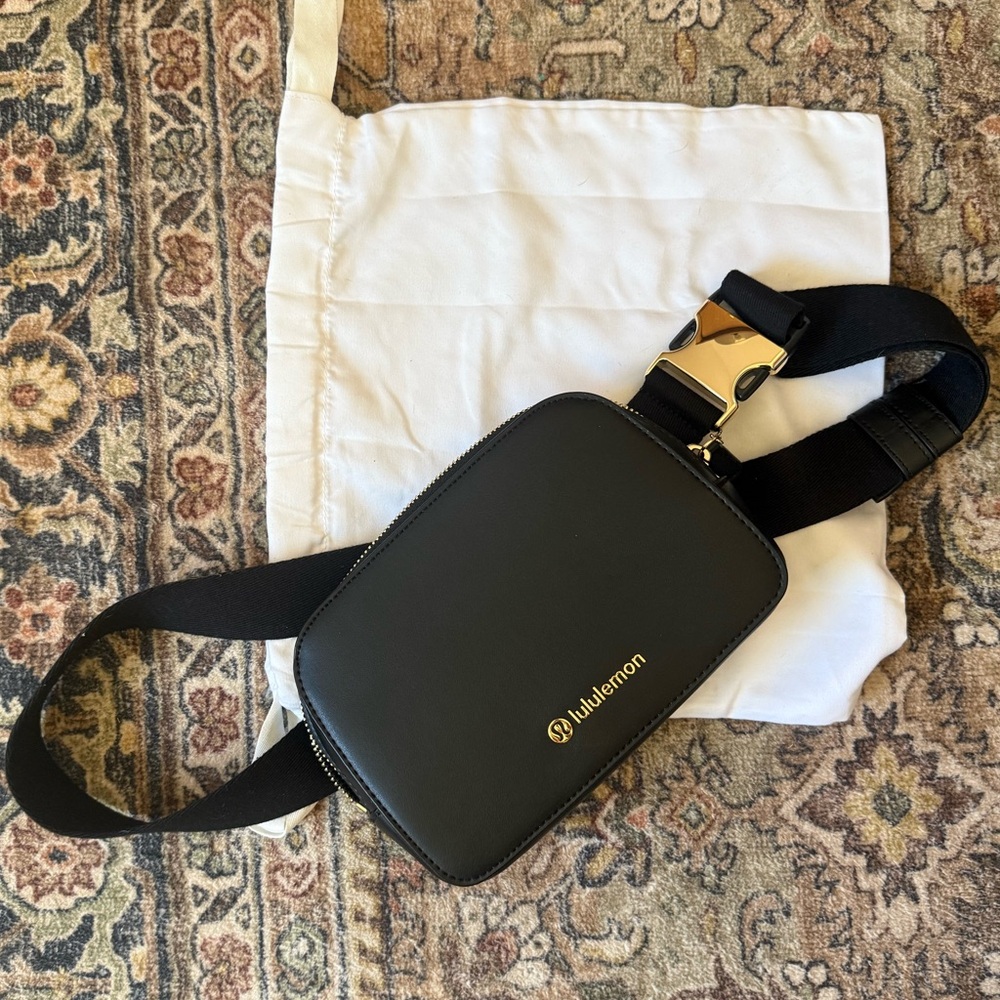 Black/Gold Lululemon Leather Alternative Belt Bag